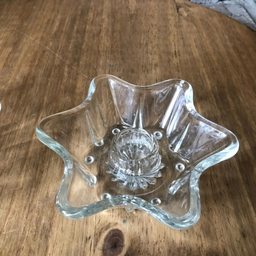 Vintage Star-Shaped Glass Candle Holders Set of 2